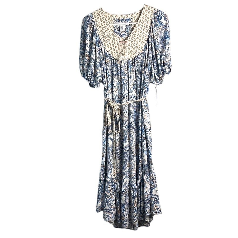 NWT Lucky Brand Cottagecore Grannycore Paisley Midi Puff Sleeve Dress Size‎ XS